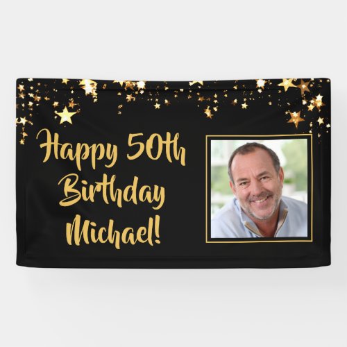 Birthday Photo Gold Stars Custom Color Banner