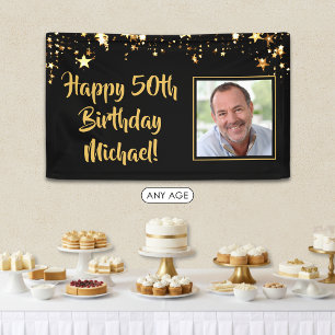 Birthday Photo Gold Stars Custom Color Banner