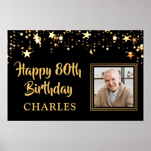 Birthday Photo Gold Stars Personalized Your Color Poster