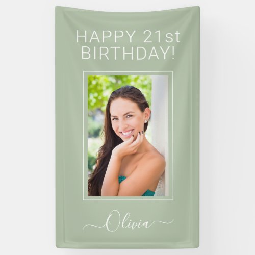 Birthday Photo Green Sage Script Girly Banner