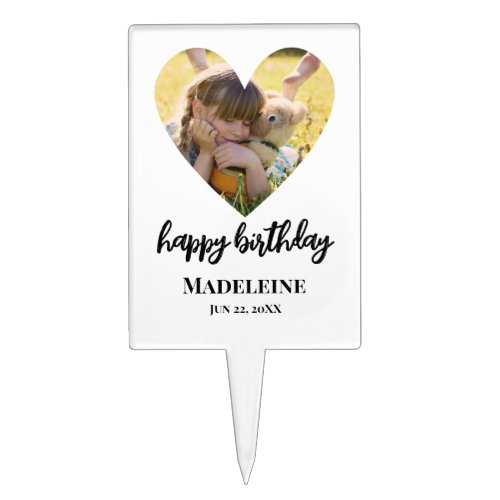 Birthday Photo Heart Frame Modern Calligraphy Cake Topper