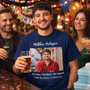 Birthday photo man myth legend name fun blue T-Shirt
