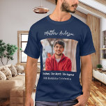 Birthday photo man myth legend name fun blue T-Shirt<br><div class="desc">For a blue t-shirt. Personalize and add your own photo of the birthday boy/man.  Personalize and add a name,  age 40 and a text.  Text: The Man,  The Myth,  The Legend.</div>
