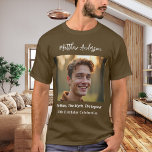 Birthday photo man myth legend name fun brown T-Shirt<br><div class="desc">For a brown t-shirt. Personalize and add your own photo of the birthday boy/man.  Personalize and add a name,  age 40 and a text.  Text: The Man,  The Myth,  The Legend.</div>