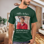 Birthday photo man myth legend name fun green T-Shirt<br><div class="desc">For a green t-shirt. Personalize and add your own photo of the birthday boy/man.  Personalize and add a name,  age 40 and a text.  Text: The Man,  The Myth,  The Legend.</div>