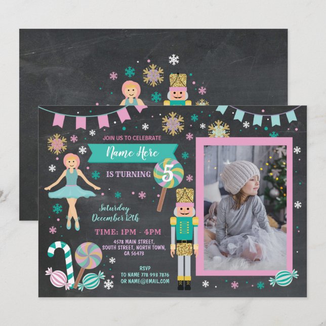 Birthday Photo Nutcracker Party Christmas Ballet Invitation (Front/Back)