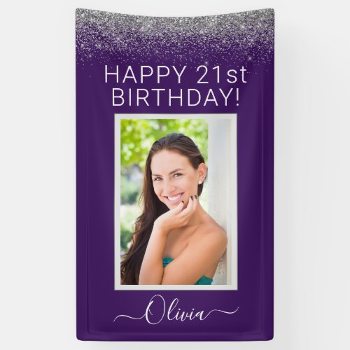 Birthday Photo Purple Silver Glitter Girly Banner