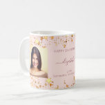 Birthday photo rose gold blush friends photo coffee mug<br><div class="desc">A gift from friends for a woman's 21st (or any age) birthday. Personalize and 2 of your own photos, her name, age 21 and your names. Dark rose text. A chic feminine rose gold, pink background color. Her name is written with a modern hand lettered style script with swashes. Decorated...</div>