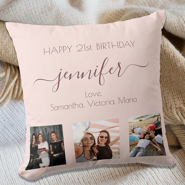 Birthday photo rose gold blush pink best friends throw pillow (Creator Uploaded)