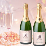Birthday photo rose gold glitter fun facts bio sparkling wine label<br><div class="desc">Can be used on front on a bottle, but is ment for the back. For a 21st (or any age) birthday party. Personalize and add a photo of the birthday girl. Add your text, fun facts, biography about the birthday girl, and your names. A trendy rose gold colored background decorated...</div>