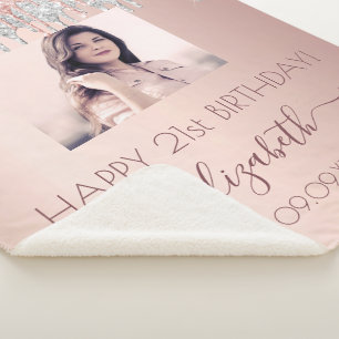 Birthday photo rose gold glitter pink silver glam sherpa blanket