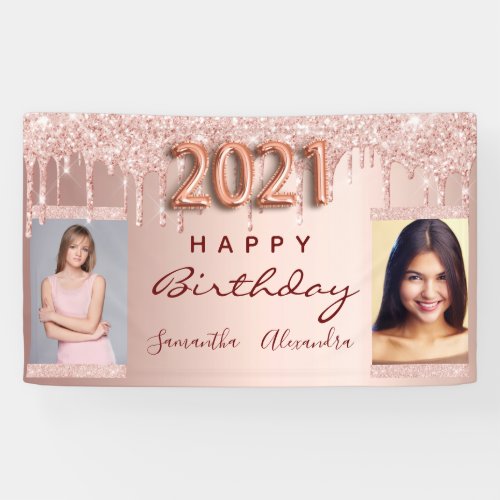 Birthday photo rose gold glitter two friends 2021 banner