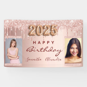 Birthday photo rose gold glitter two friends 2025 banner