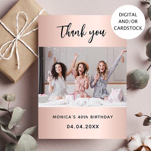 Birthday photo rose gold thank you card