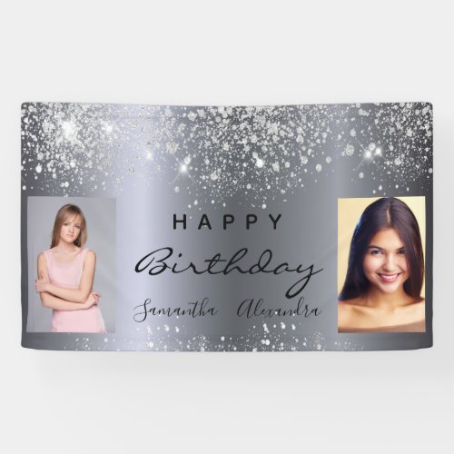 Birthday photo silver glitter best friends twins banner