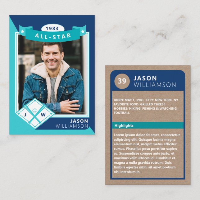 Birthday Photo & Stats All Star Baseball Card (Front/Back)