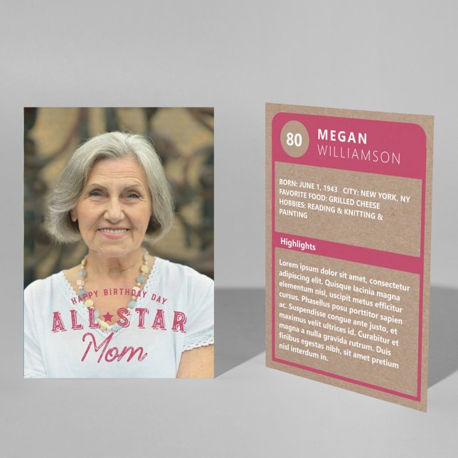 Birthday Photo & Stats All-Star Mom Baseball Card (Creator Uploaded)