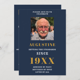 Birthday Photo Template Elegant Chic Blue Gold