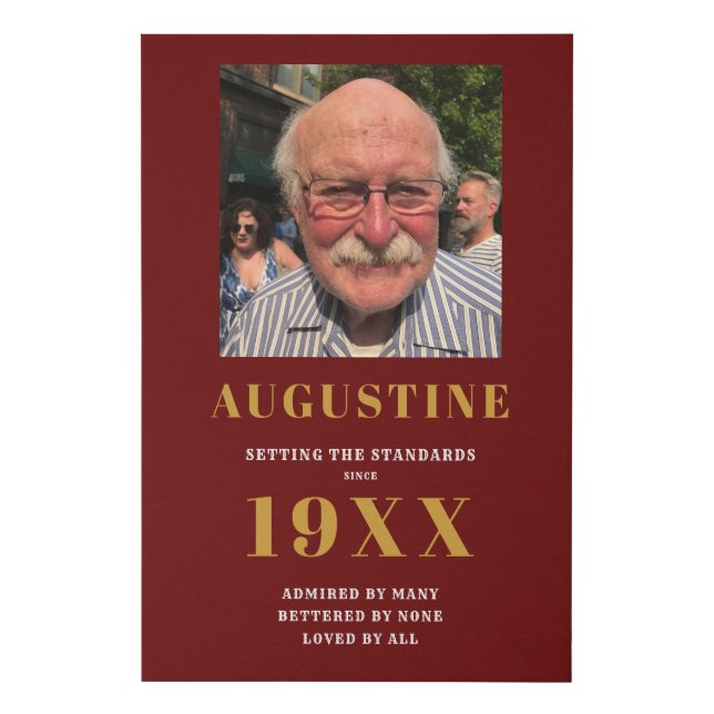 Birthday Photo Template Elegant Chic Name Red Gold Faux Canvas Print (Front)