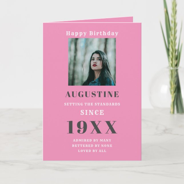 Birthday Photo Template Elegant Chic Pink Gray (Front)