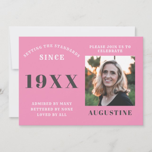 Birthday Photo Template Elegant Chic Pink Gray (Front)
