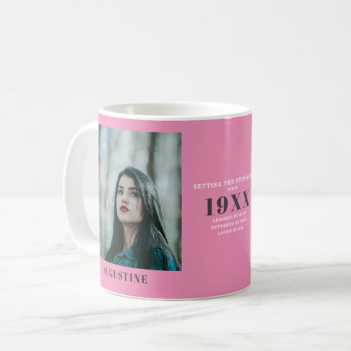 Birthday Photo Template Elegant Chic Pink Gray Coffee Mug