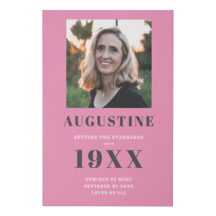 Birthday Photo Template Elegant Name Pink Grey Faux Canvas Print