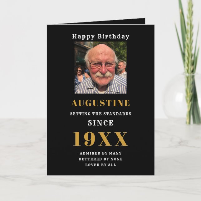 Birthday Photo Template Name Black Gold Any Year (Front)