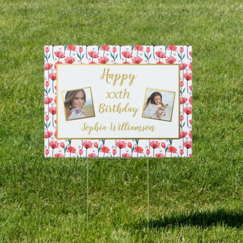 Birthday Photos Pink Floral Tulips Any Age Sign