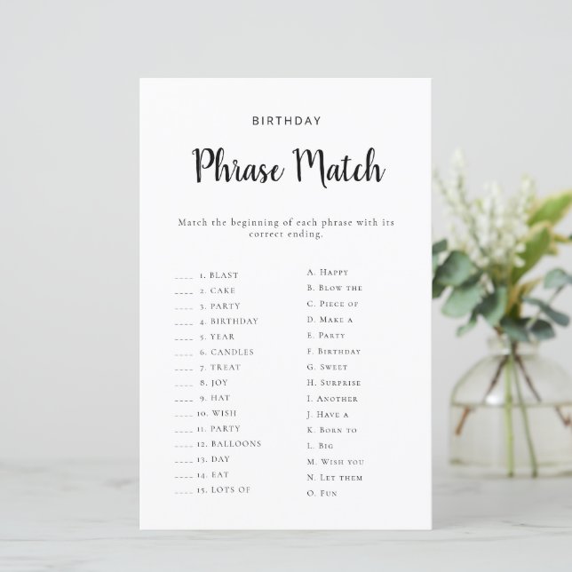 Birthday Phrase Match Game Printable (Standing Front)