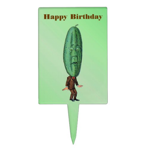 Birthday Pickle Head Man Surprised Face Brown suit Cake Topper