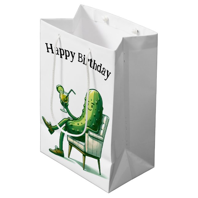 Birthday Pickle In A Chair With Cocktail Medium Gift Bag (Front Angled)