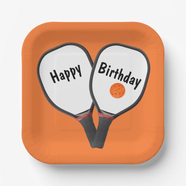 Birthday Pickleball and Paddle Paper Plates (Front)