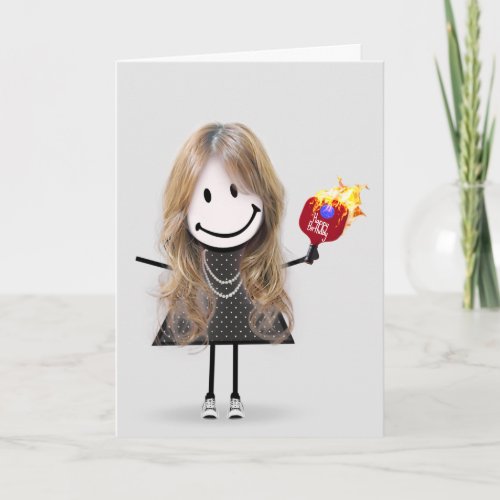 Birthday Pickleball Stick Figure Girl Card