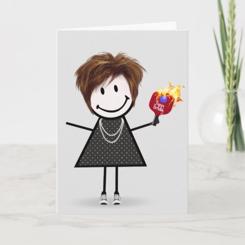 Birthday Pickleball Stick Figure Girl Card