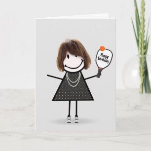 Birthday Pickleball Stick Figure Girl Card