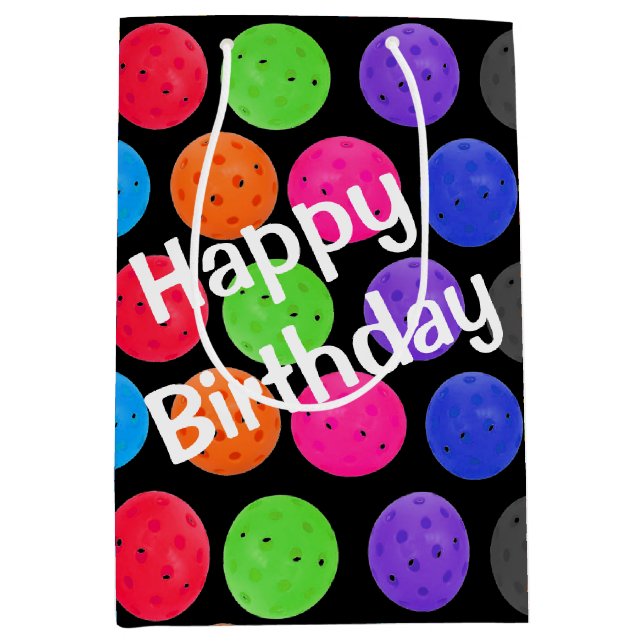 Birthday Pickleballs on Black  Medium Gift Bag (Front)