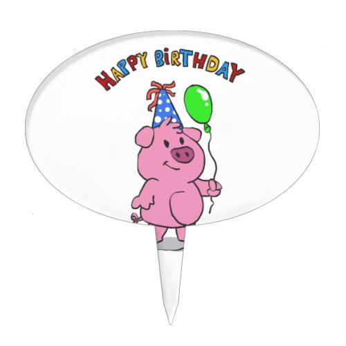Birthday Pig cartoon  choose background color Cake Topper