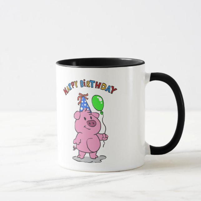 Birthday Pig cartoon | choose background color Mug (Right)