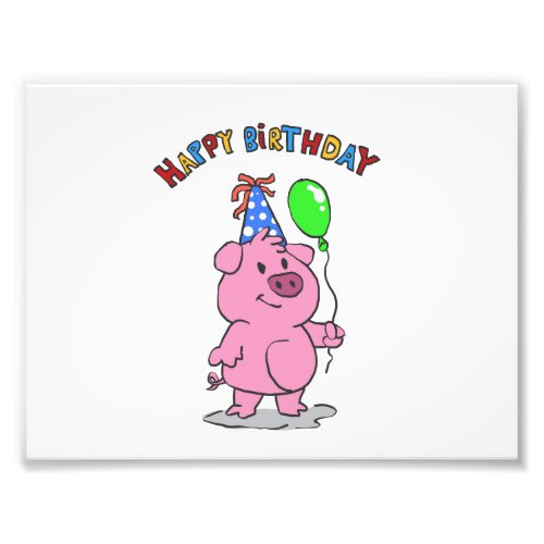 Birthday Pig cartoon  choose background color Photo Print