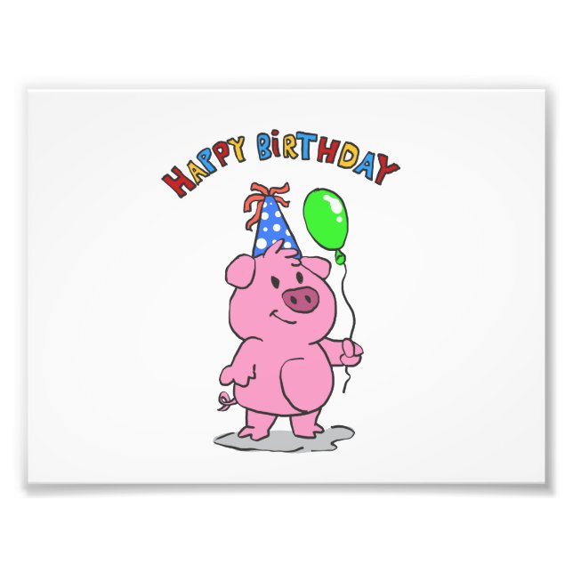 Birthday Pig cartoon | choose background color Photo Print (Front)
