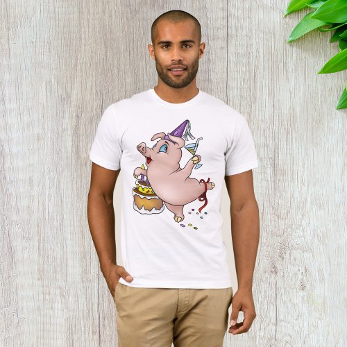 Birthday Pig Partying Mens T_Shirt