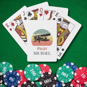 Birthday Pilot Airplane Vintage Retro Sunset Fun Poker Cards