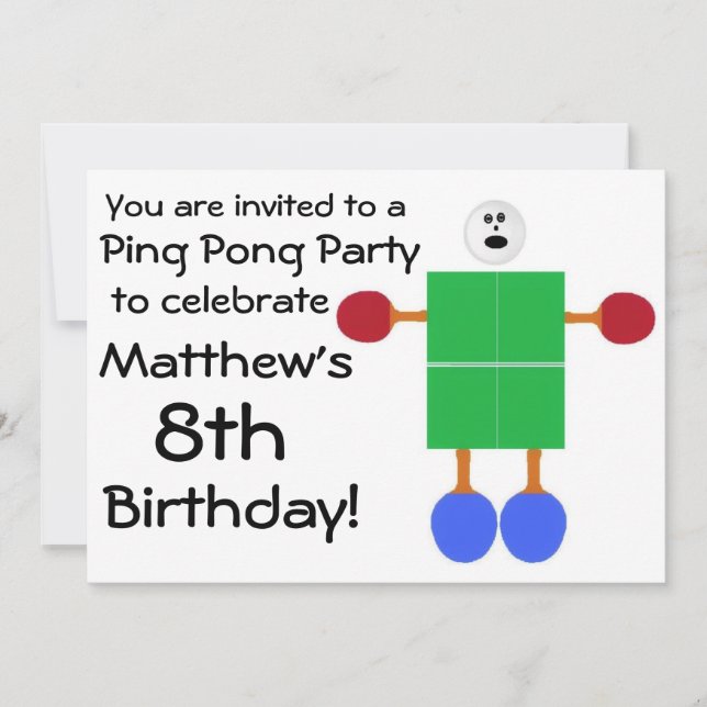 Birthday Ping Pong Party Invitation (Front)