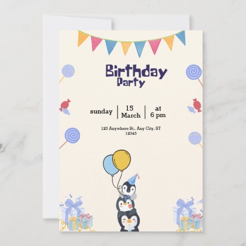 birthday pinguin  invitation