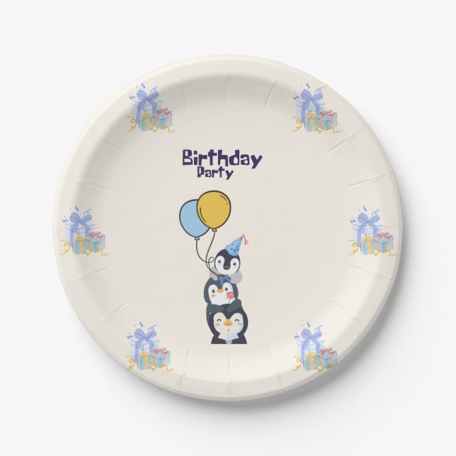 birthday pinguin  paper plates (Front)