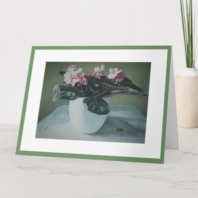 Birthday Pink African violets art by Pola.B.Alex Card (Front)