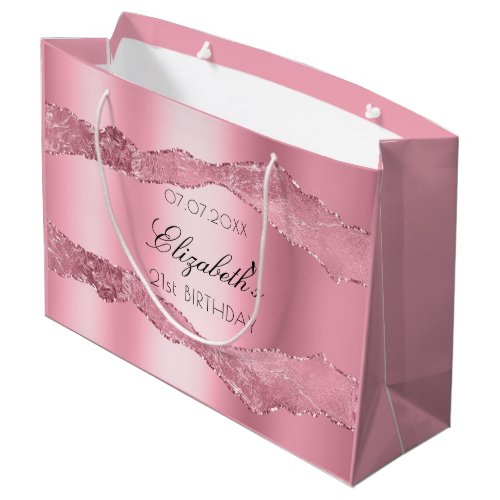 Birthday pink agate name elegant large gift bag