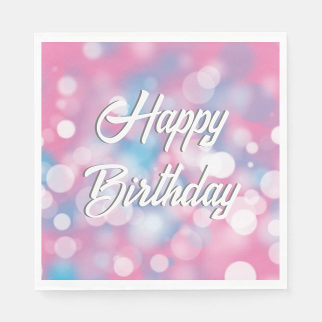Birthday Pink and Aqua Bokeh Party Lights Napkins (Front)