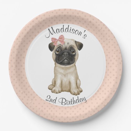 Birthday Pink Baby Girl Pug Paper Plate